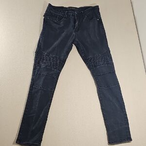 Reason Men's Black Skinny Jeans with Ribbed Accents